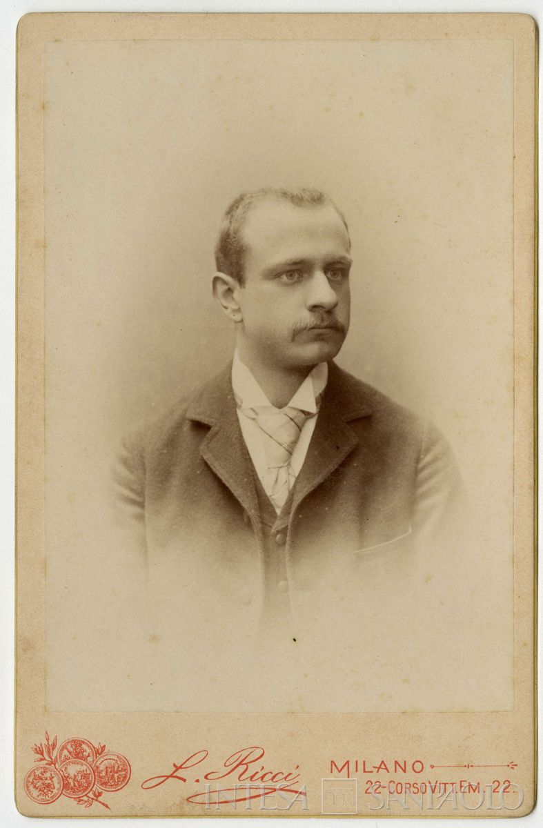 Bernardino Nogara ritratto in studio fotografico, 1895 circa (Leone Ricci)
