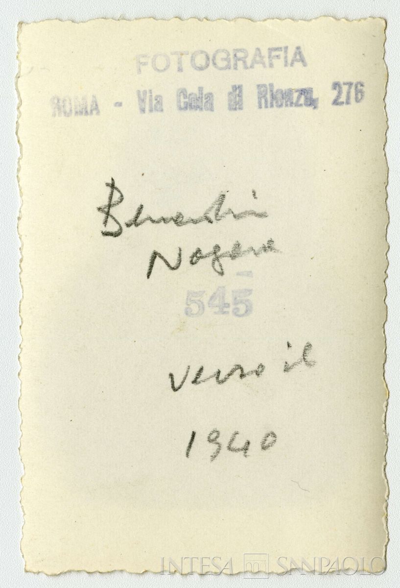 Bernardino Nogara ritratto in studio fotografico, anni 1940 (Fotografia), verso