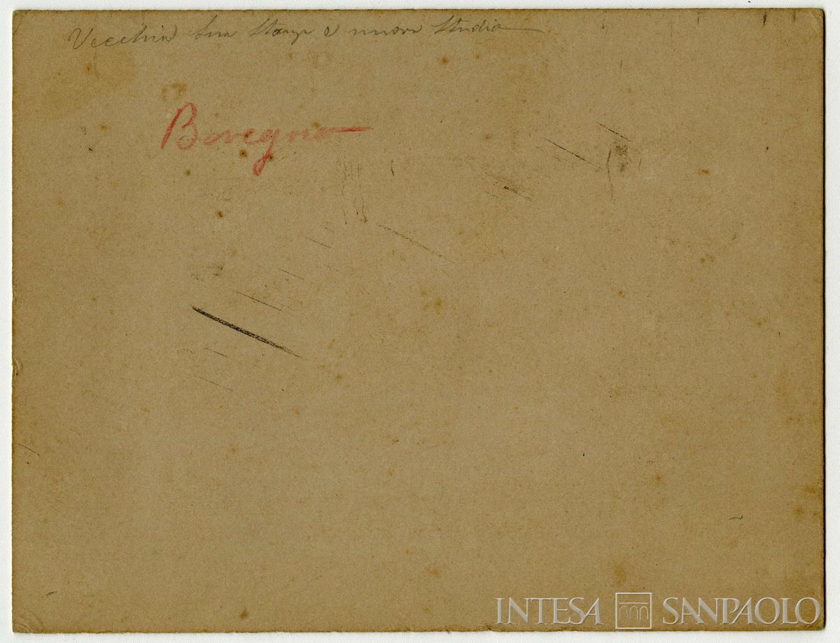 Studio di Bernardino Nogara a Bovegno, 1896-1900 (fotografo sconosciuto), verso