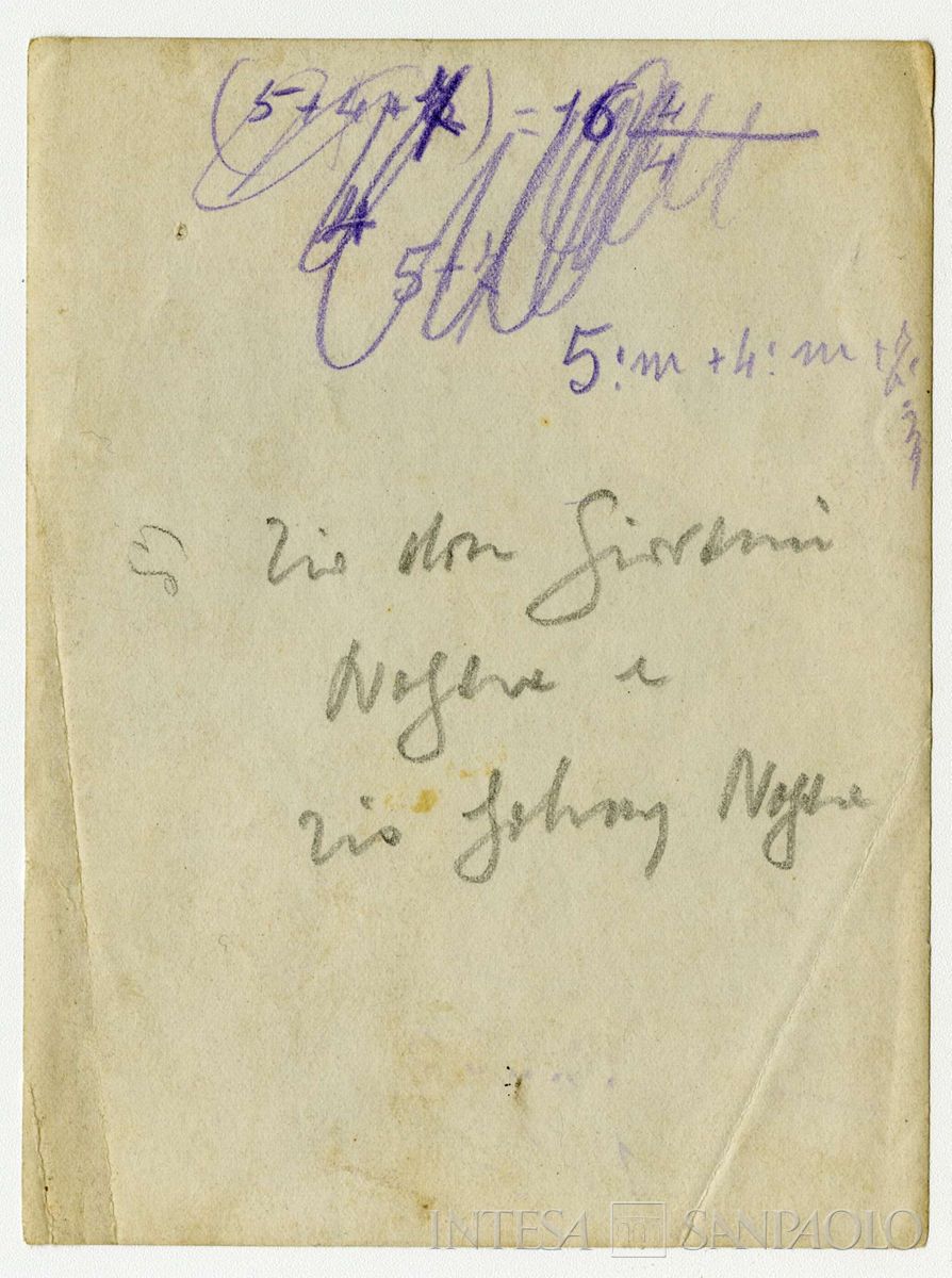 Nogara Johnny con lo zio don Giovanni in montagna, 18 marzo 1913 (fotografo sconosciuto), verso