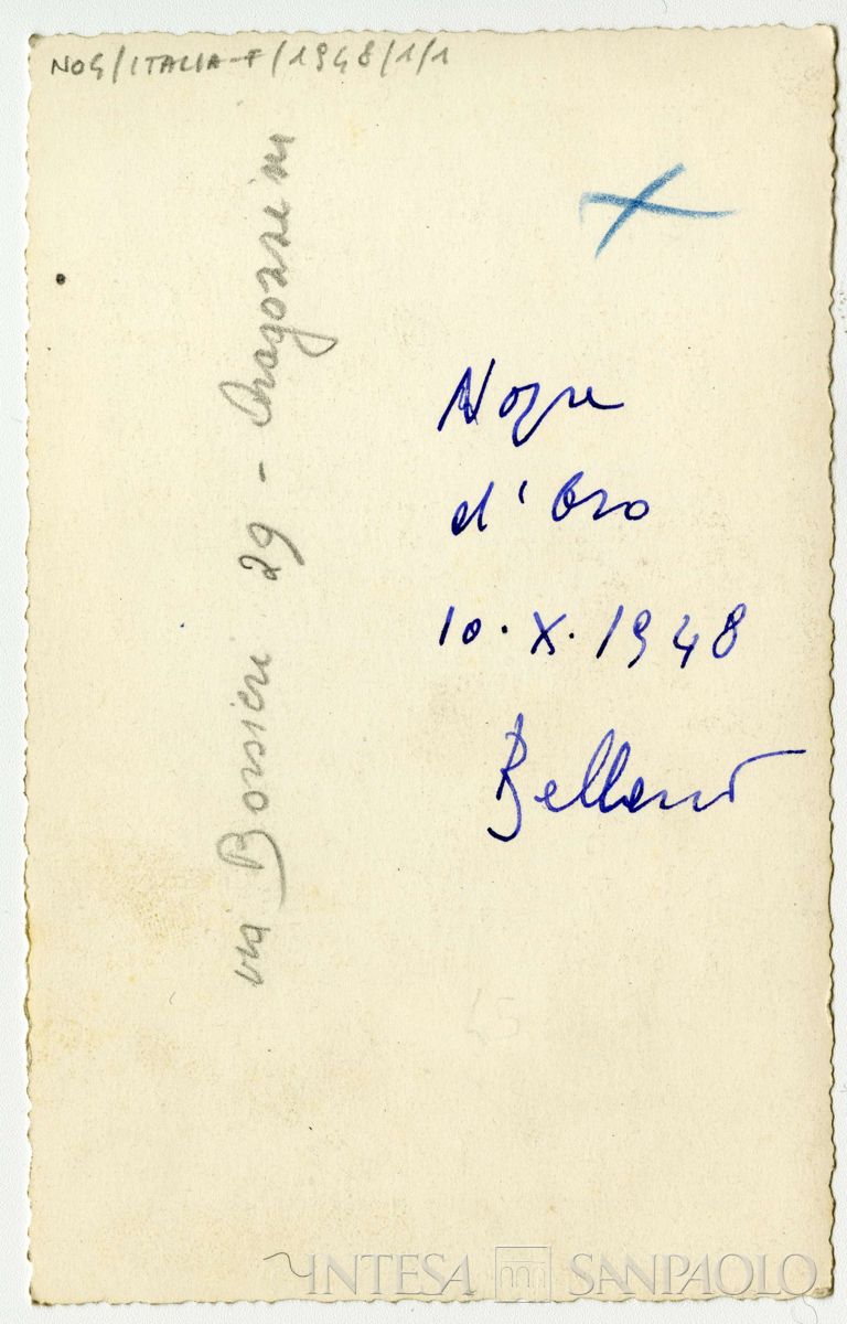 Nogara Bernardino e Ester a Bellano, per il 50° anniversario di matrimonio, 10 ottobre 1948 (Vincenzo Aragozzini), verso