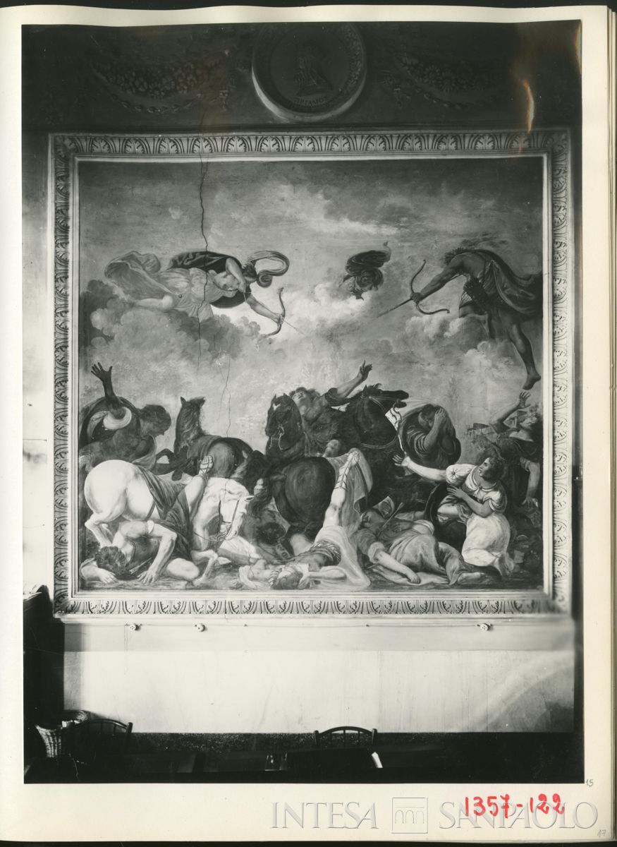 Palazzo Leoni Montanari,  affresco "Apollo e Diana che saettano i figli di Niobe" di Giuseppe Alberti, 1929 (Foto Tapparo & Trentin)