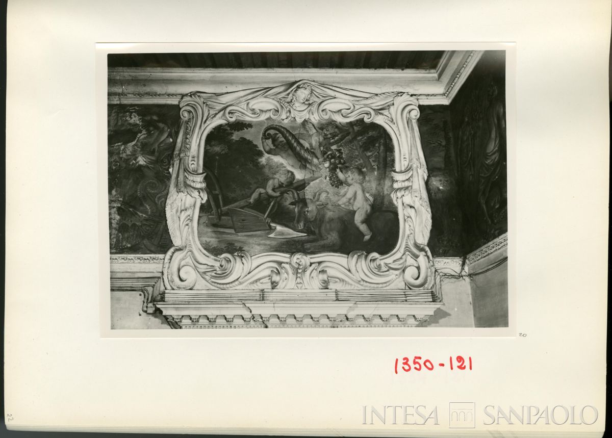 Palazzo Leoni Montanari, anticamera dei Quattro Elementi, affresco nel cartiglio del sovraporta raffigurante "La Terra" di Luigi Dorigny, 1929 (Foto Tapparo & Trentin)