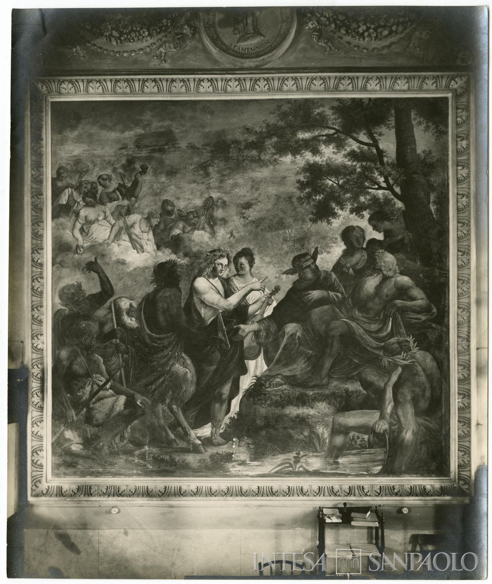 Palazzo Leoni Montanari, affresco "Apollo che fa crescere a Mida le orecchie d'asino" di Giuseppe Alberti, 1929 (Foto Tapparo & Trentin)
