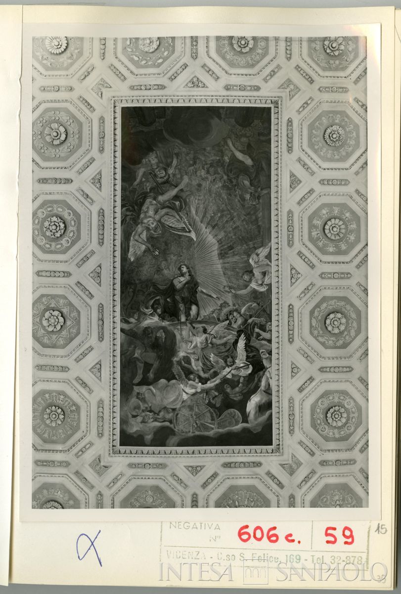 Palazzo Leoni Montanari, Salone d'Apollo, affresco "Il trionfo d'Apollo circondato dalle muse ed al cospetto di Saturno" di Giuseppe Alberti, 1966 (Foto Tapparo & Trentin)