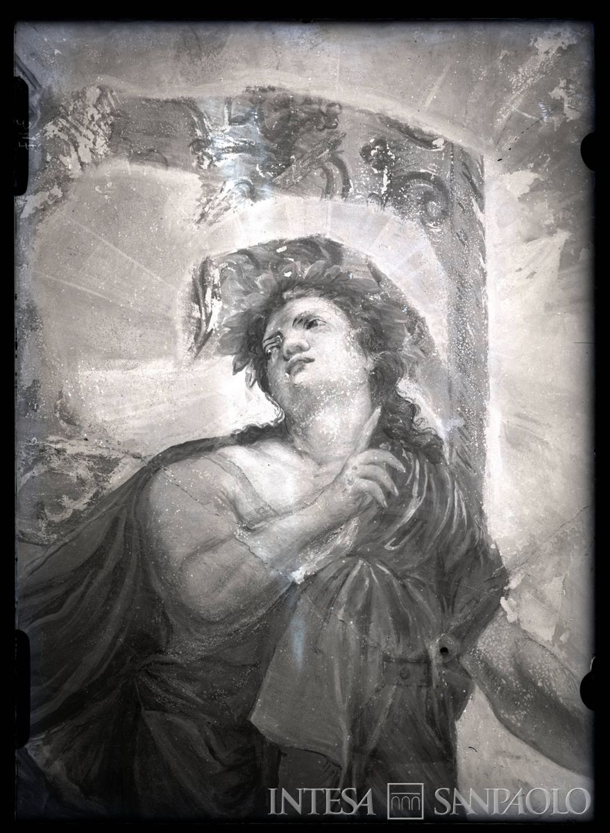Palazzo Leoni Montanari, Salone d'Apollo, particolare dell'affresco "Il trionfo d'Apollo circondato dalle muse ed al cospetto di Saturno" di Giuseppe Alberti, 1953 (Foto Tapparo & Trentin)