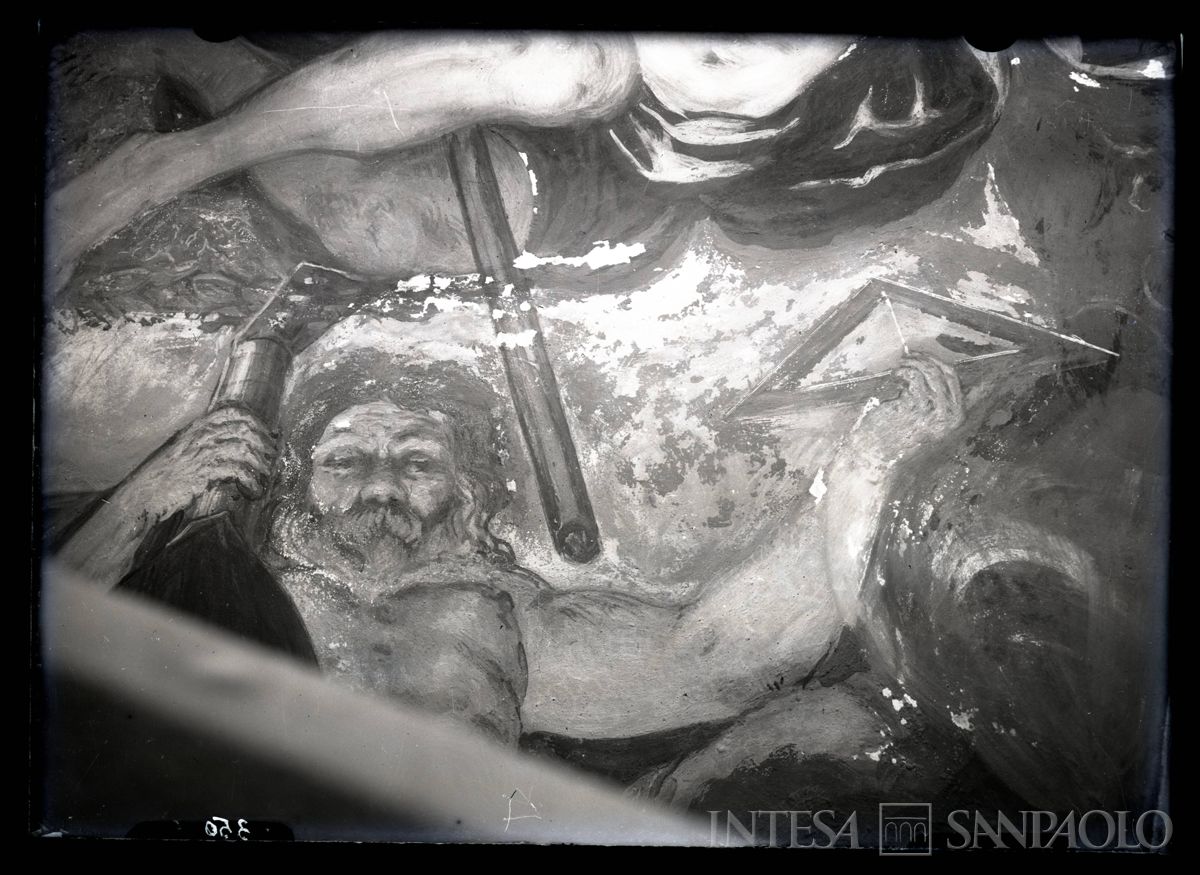 Palazzo Leoni Montanari, Salone d'Apollo, particolare dell'affresco "Il trionfo d'Apollo circondato dalle muse ed al cospetto di Saturno" di Giuseppe Alberti, 1953 (Foto Tapparo & Trentin)