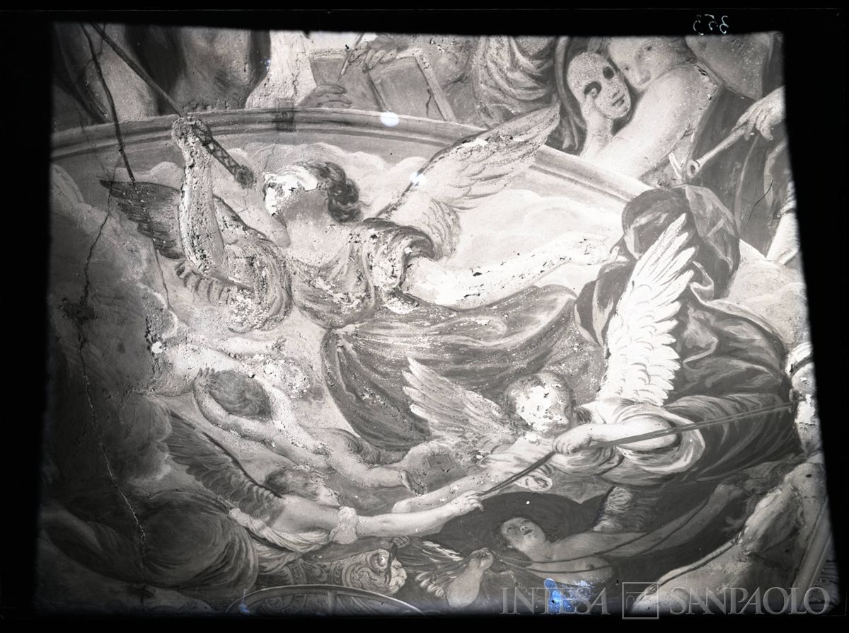 Palazzo Leoni Montanari, Salone d'Apollo, particolare dell'affresco "Il trionfo d'Apollo circondato dalle muse ed al cospetto di Saturno" di Giuseppe Alberti, 1953 (Foto Tapparo & Trentin)