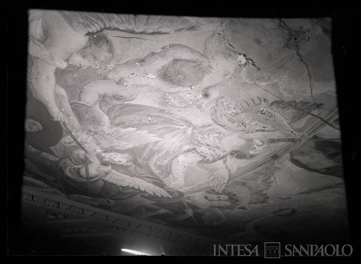 Palazzo Leoni Montanari, Salone d'Apollo, particolare dell'affresco "Il trionfo d'Apollo circondato dalle muse ed al cospetto di Saturno" di Giuseppe Alberti, 1953 (Foto Tapparo & Trentin)