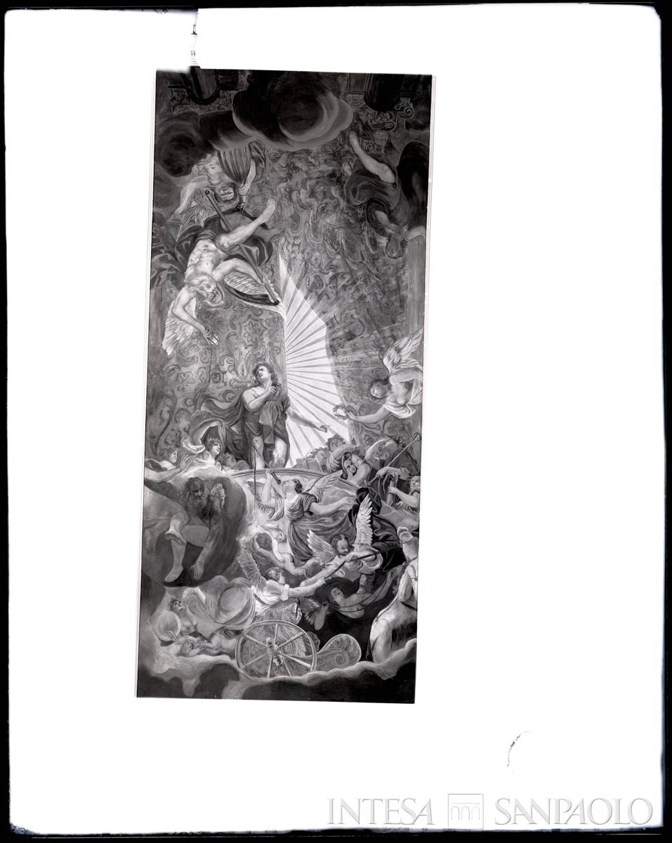 Palazzo Leoni Montanari, Salone d'Apollo, affresco "Il trionfo d'Apollo circondato dalle muse ed al cospetto di Saturno" di Giuseppe Alberti restaurato, post 1955 (Foto Tapparo & Trentin)