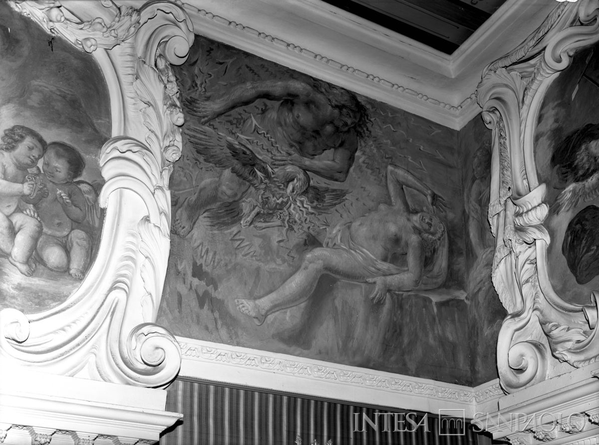 Palazzo Leoni Montanari, particolare dell'anticamera dei Quattro Elementi, raffigurante Giove e Semele, 1953-1976 (Foto Tapparo & Trentin)