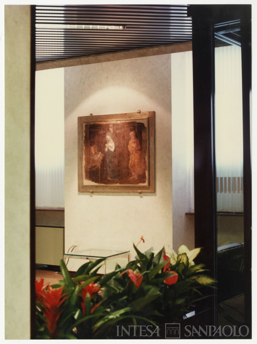 Cariplo, l'affresco della Natività (scuola veronese, seconda metà del XV secolo) presso la Sede di Verona, Casa Bernini, 10 marzo 1988 (Mario La Porta)