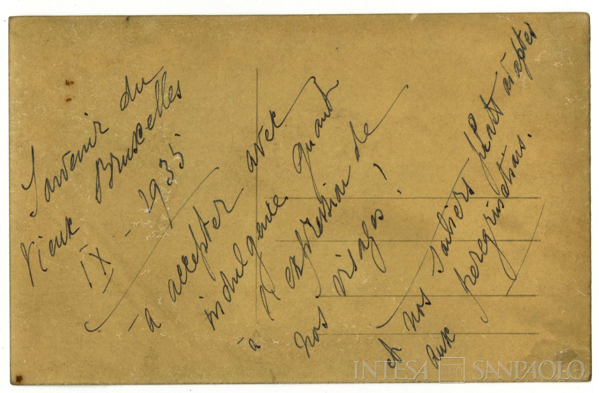 Toeplitz Rosa Maria Anna (Rosy) e Falk Fabian Lina a Bruxelles, settembre 1935 (fotografo sconosciuto), verso