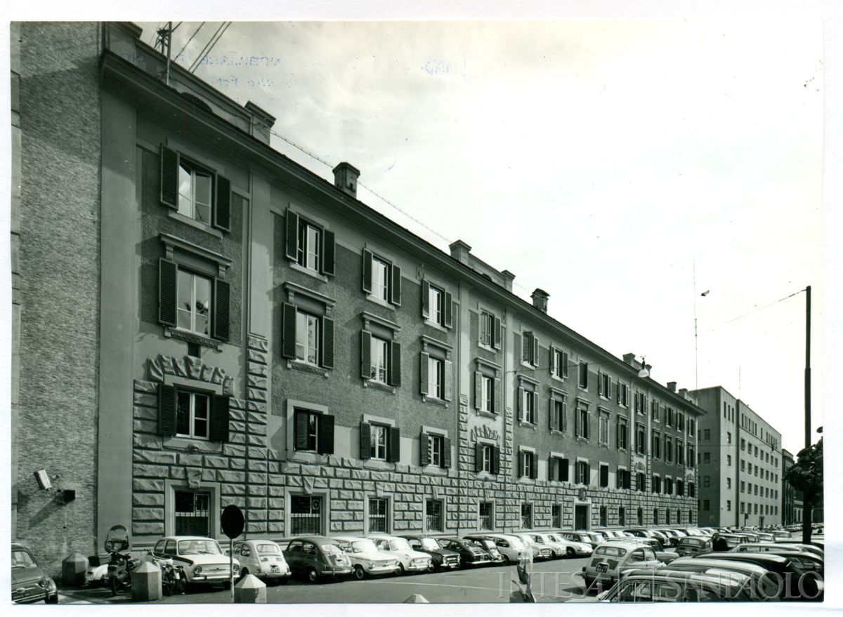 Roma, fronte su via Piacenza dell'edificio in ampliamento alla sede IMI di via IV Fontane, 22 maggio 1968 (Vasari)