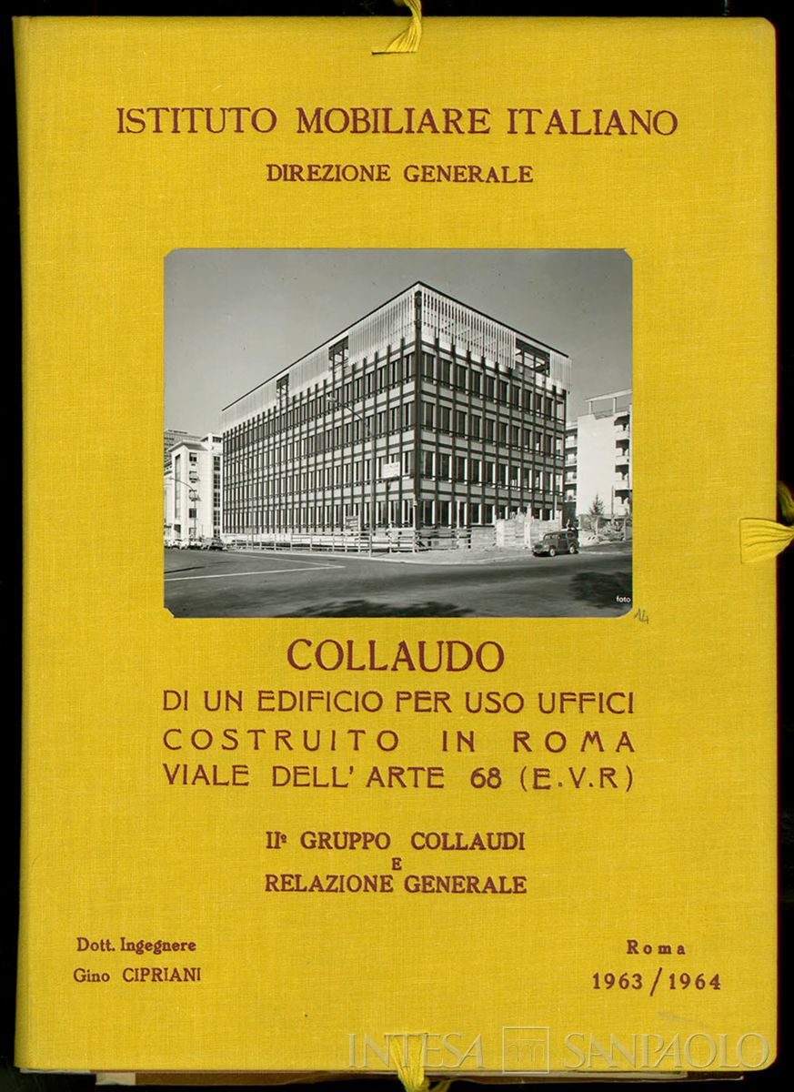 Roma, viale dell'arte 68, copertina della relazione di collaudo con fotografia del 1962 a fine lavori (Vasari)