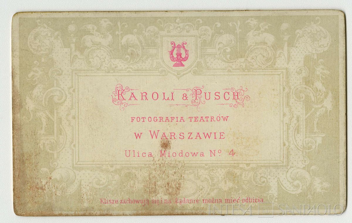 Toeplitz Lodovico ritratto in studio fotografico a mezzo busto, 1885 circa (Karoli & Pusch), verso