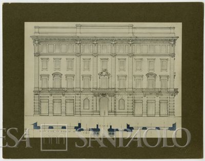 Secondo progetto, disegno della fronte su piazza della Scala 3, 1922 (foto Luca Comerio)