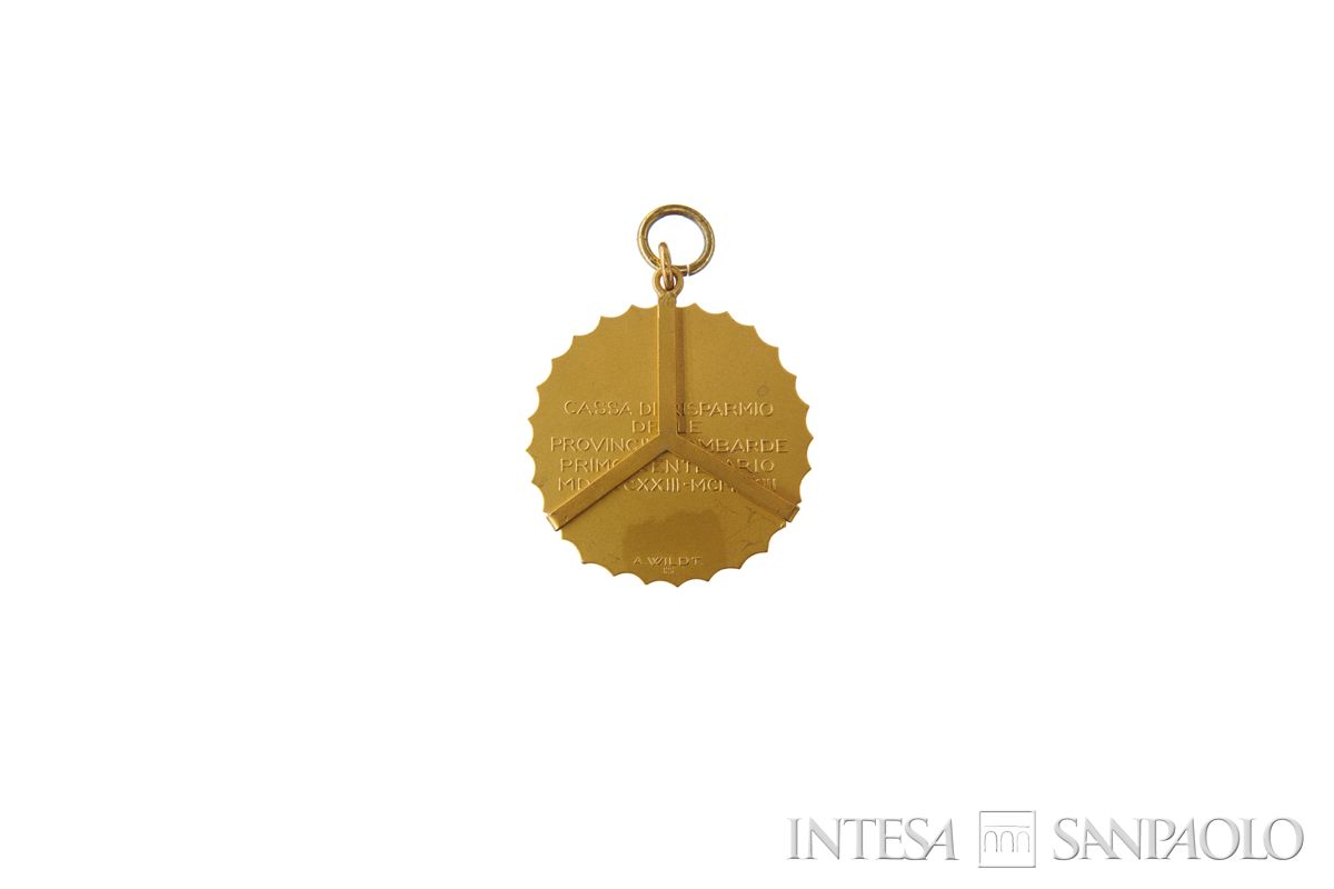 Adolfo Wildt, medaglia per il centenario della Cariplo, 1923 (retro)