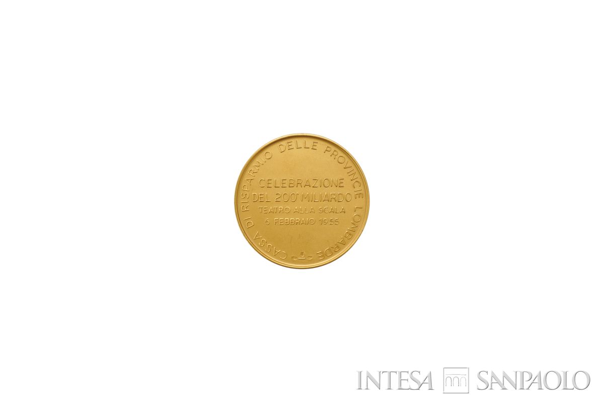 Medaglia della Cariplo per la celebrazione del raggiungimento del 200° miliardo, 1955 (retro)
