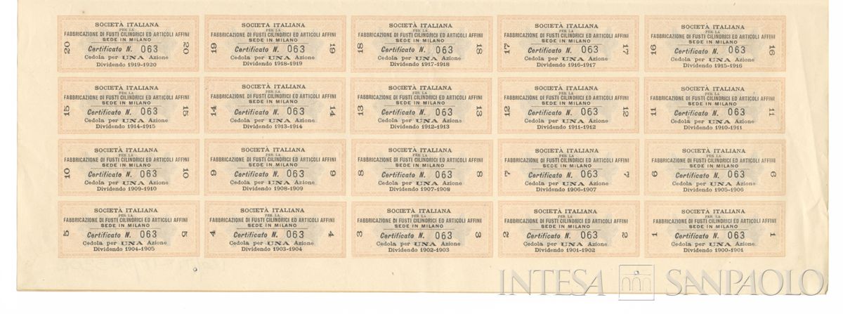 Italiana fabbricazione di fusti cilindrici ed articoli affini SA, certificati azionari al portatore - recto a