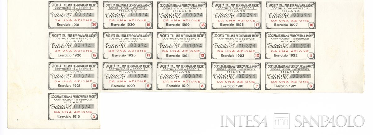 Italiana ferroviaria costruzioni ed esercizi SA, certificati azionari al portatore - recto a