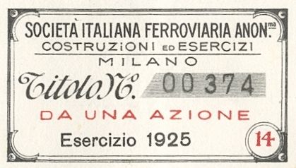 Italiana ferroviaria costruzioni ed esercizi SA, certificati azionari al portatore - dettaglio a