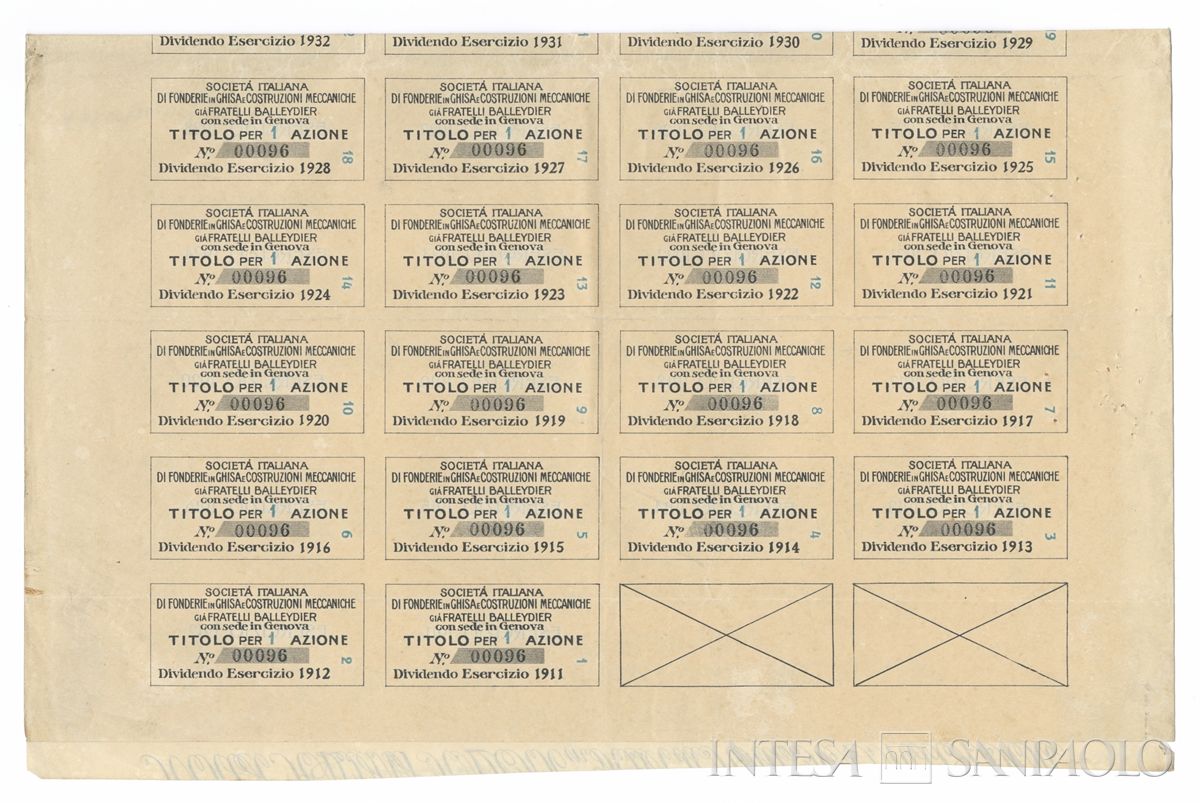 Italiana fonderie in ghisa e costruzioni meccaniche già Fratelli Balleydier SA, certificato azionario al portatore - recto