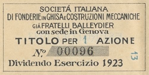 Italiana fonderie in ghisa e costruzioni meccaniche già Fratelli Balleydier SA, certificato azionario al portatore - dettaglio
