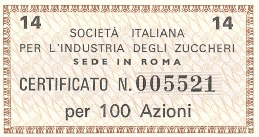 Italiana industria degli Zuccheri SpA, certificato azionario nominativo - dettaglio