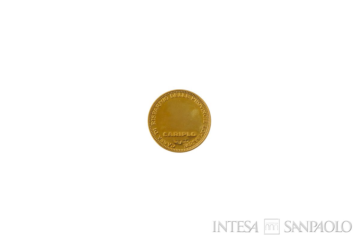 Medaglia della Cassa di Risparmio delle Provincie Lombarde con Ca' de Sass e motto "Tute servare munifice donare", 1980 (retro)