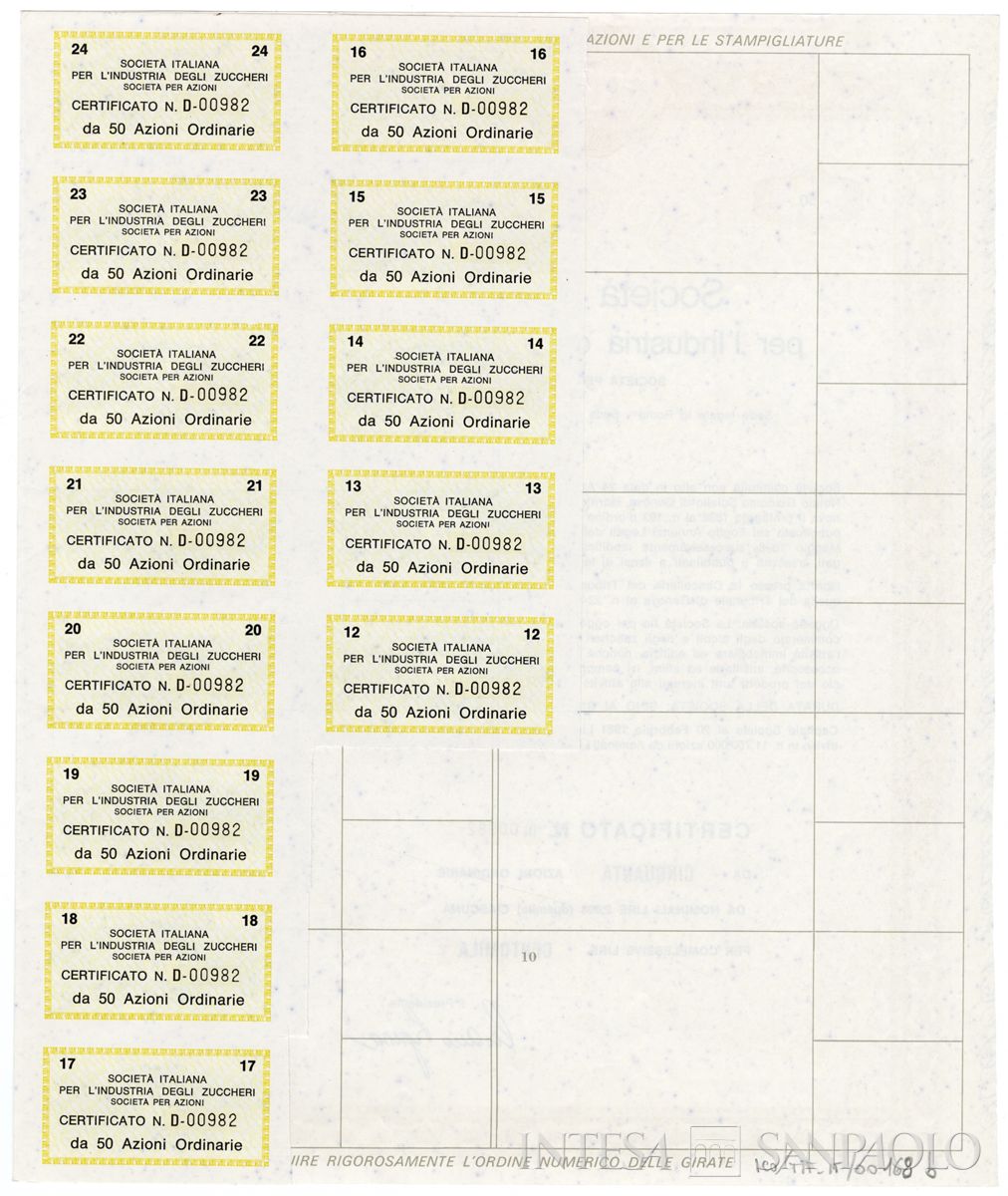 Italiana industria degli Zuccheri SpA, certificati azionari nominativi - recto b