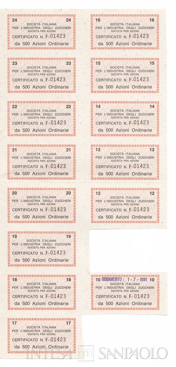 Italiana industria degli Zuccheri SpA, certificati azionari nominativi - recto c