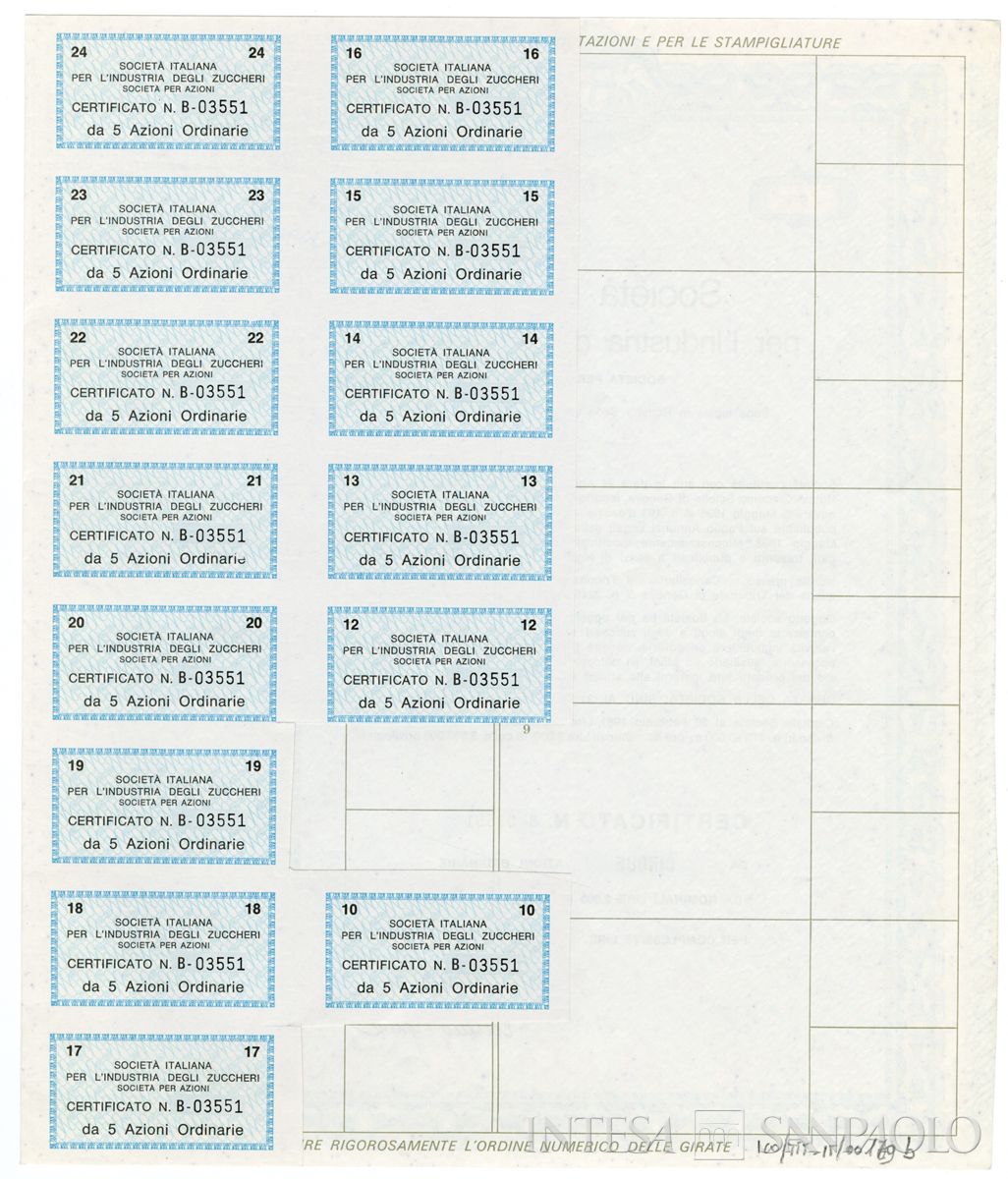 Italiana industria degli Zuccheri SpA, certificati azionari nominativi - recto b