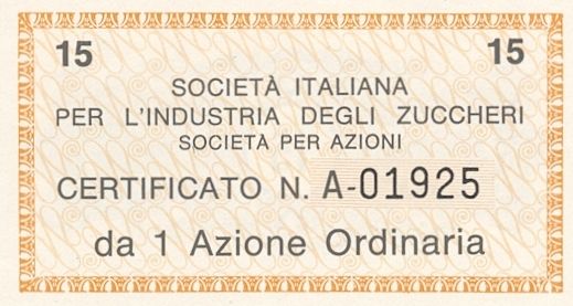 Italiana industria degli Zuccheri SpA, certificati azionari nominativi - dettaglio a