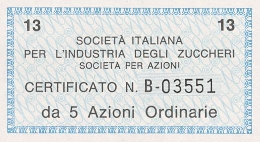 Italiana industria degli Zuccheri SpA, certificati azionari nominativi - dettaglio b