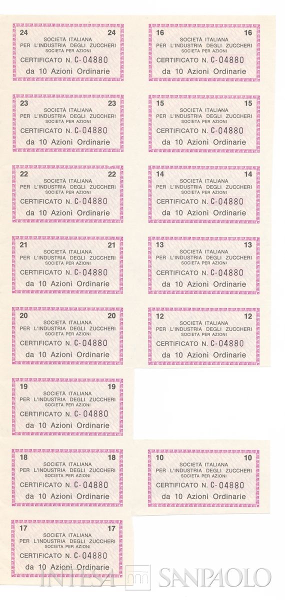 Italiana industria degli Zuccheri SpA, certificati azionari nominativi - recto c