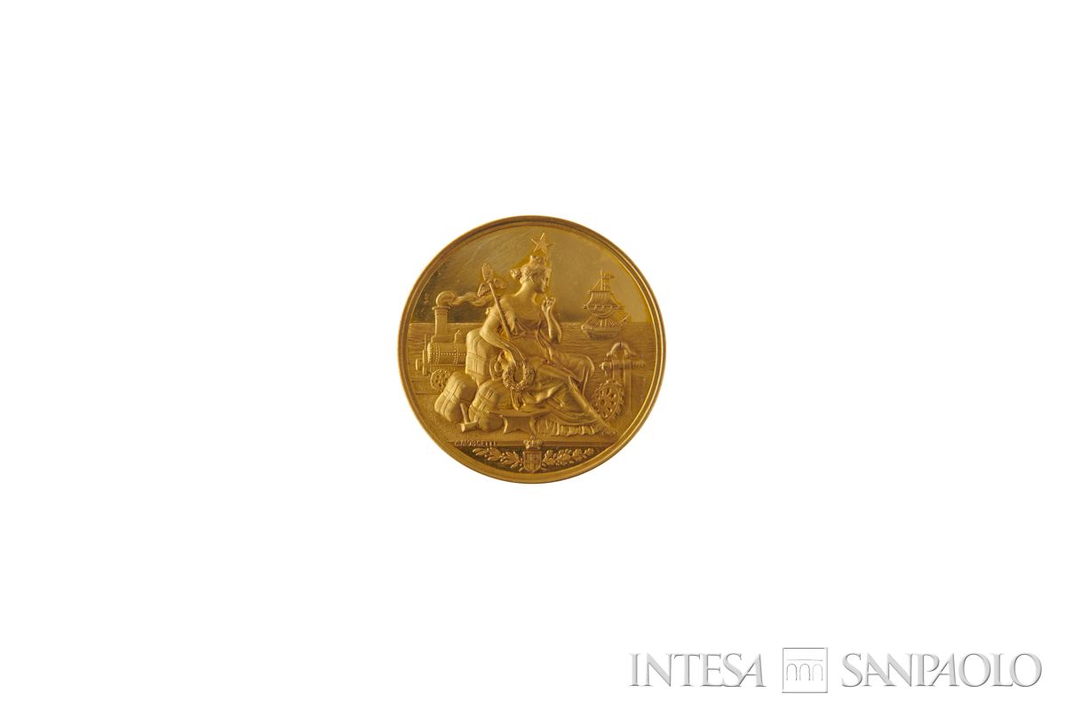 Medaglia d'oro al merito industriale, conferita in seno all'Esposizione di Torino, 1884 (fronte)