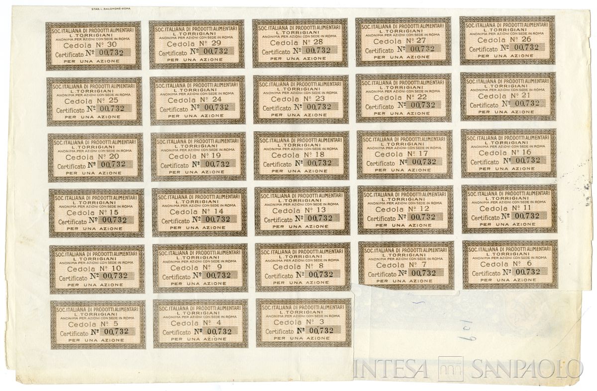 Italiana Prodotti Alimentari L. Torrigiani SpA, certificati azionari al portatore - recto a