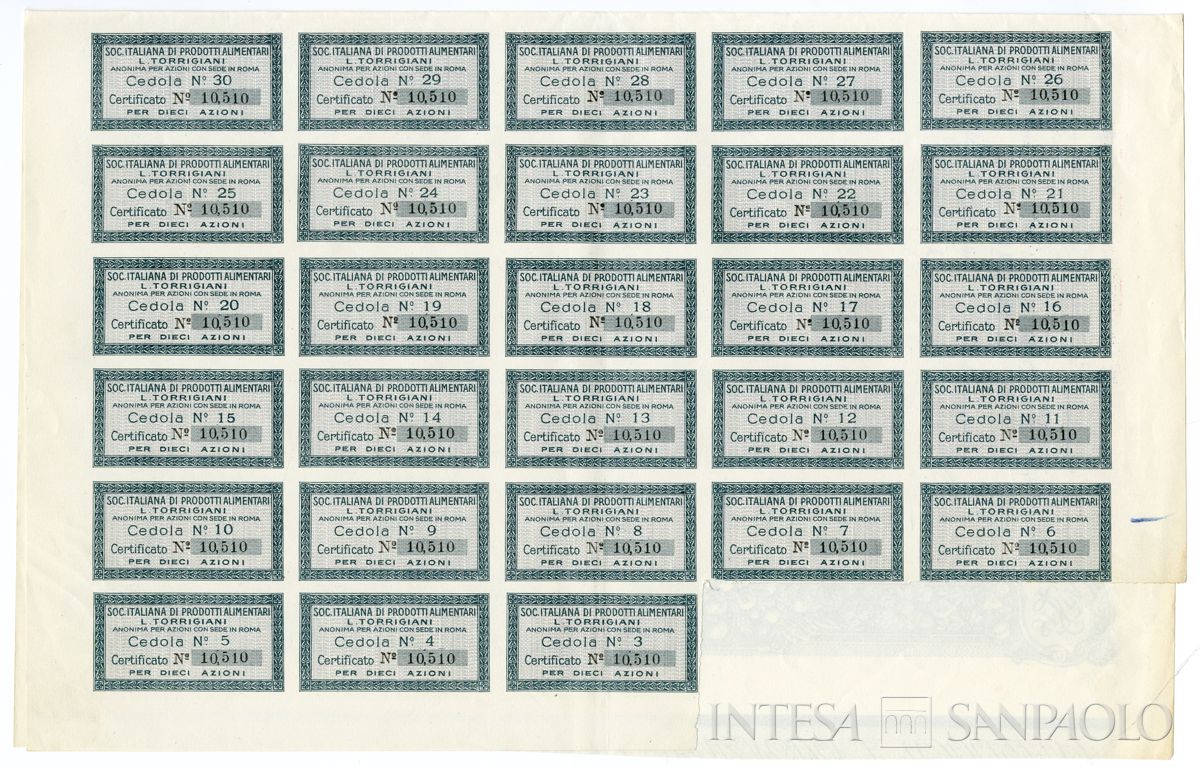 Italiana Prodotti Alimentari L. Torrigiani SpA, certificati azionari al portatore - recto b