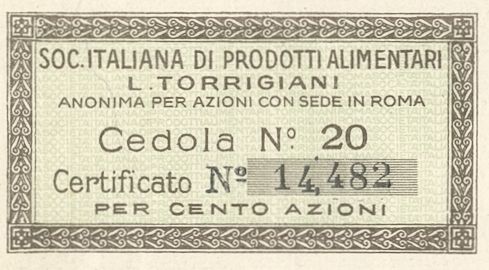 Italiana Prodotti Alimentari L. Torrigiani SpA, certificati azionari al portatore - dettaglio c