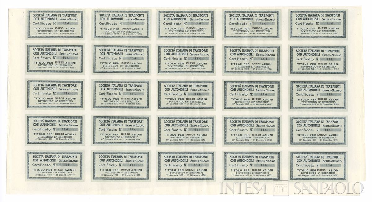 Italiana Trasporti con automobili SA SITA, certificati azionari al portatore - recto a
