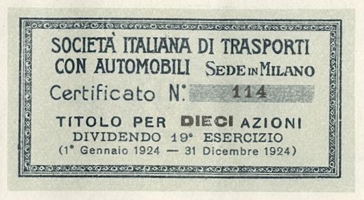 Italiana Trasporti con automobili SA SITA, certificati azionari al portatore - dettaglio a