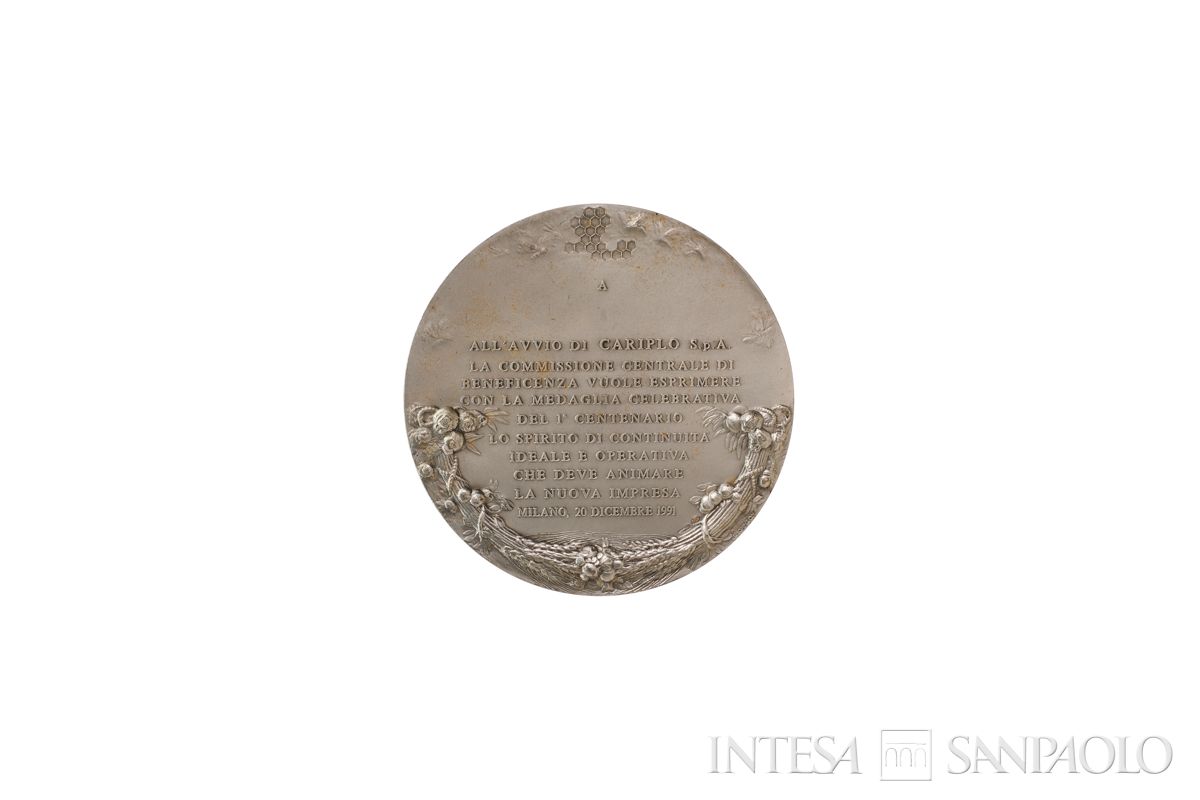 Medaglia del centenario della Commissione Centrale di Beneficenza in onore dell'avvio di Cariplo S.p.A, 1991 (retro)