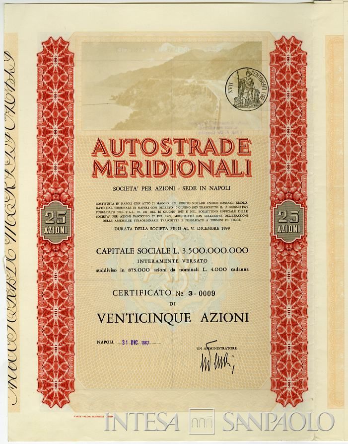 Autostrade Meridionali SpA, certificati azionari nominativi - b