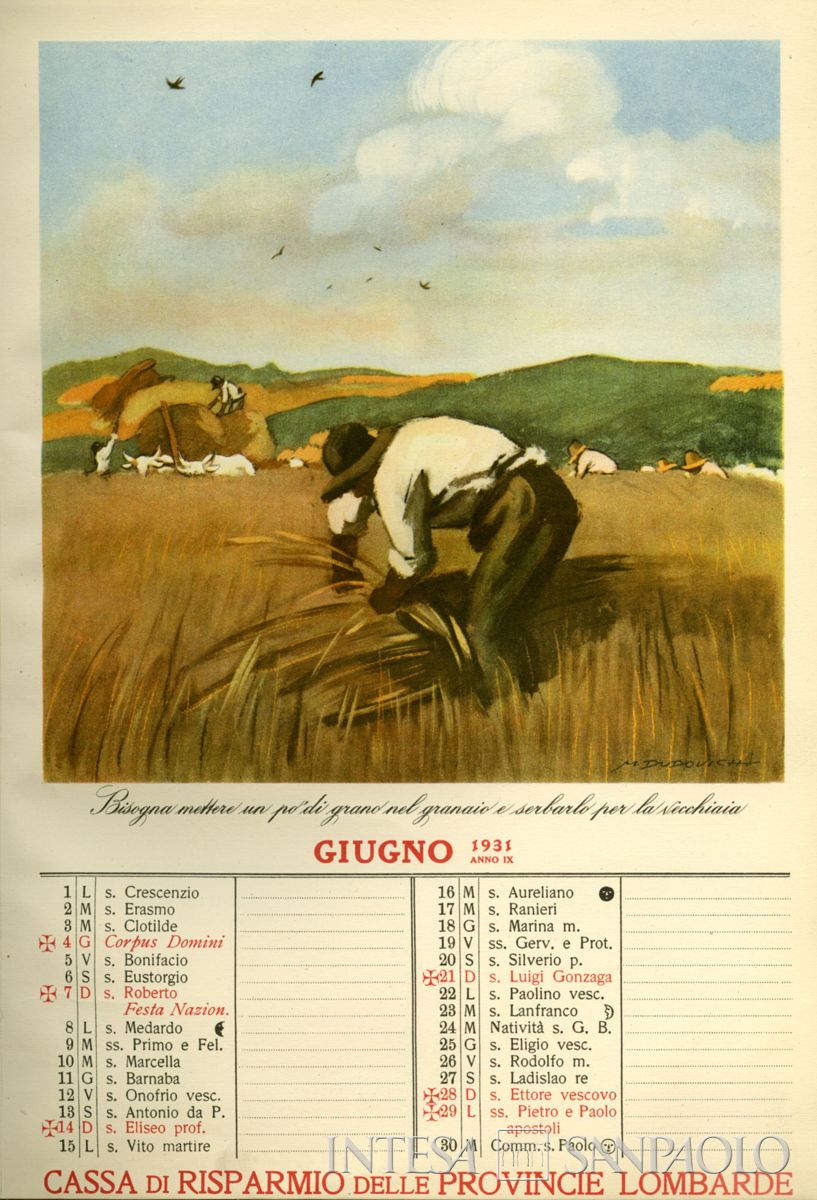 Marcello Dudovich, illustrazione per almanacco (giugno), tempera su carta, 1930