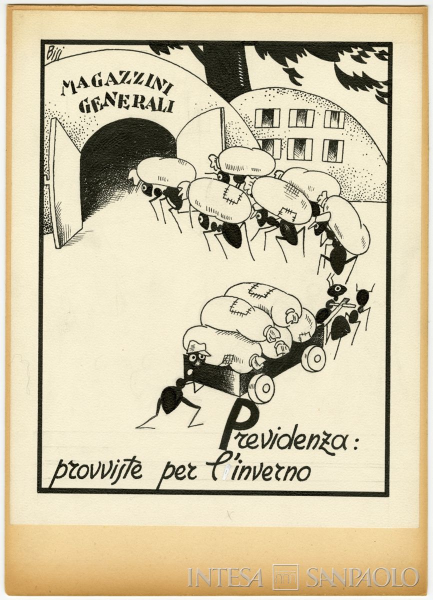 Carlo Bisi, "Previdenza: provviste per l'inverno", carta assorbente, 1930 circa