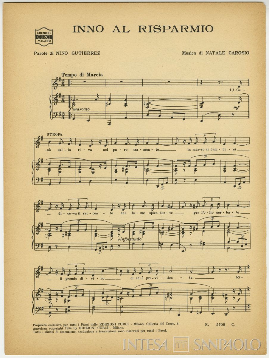 Cariplo, inno del risparmio, 1954 (spartito)