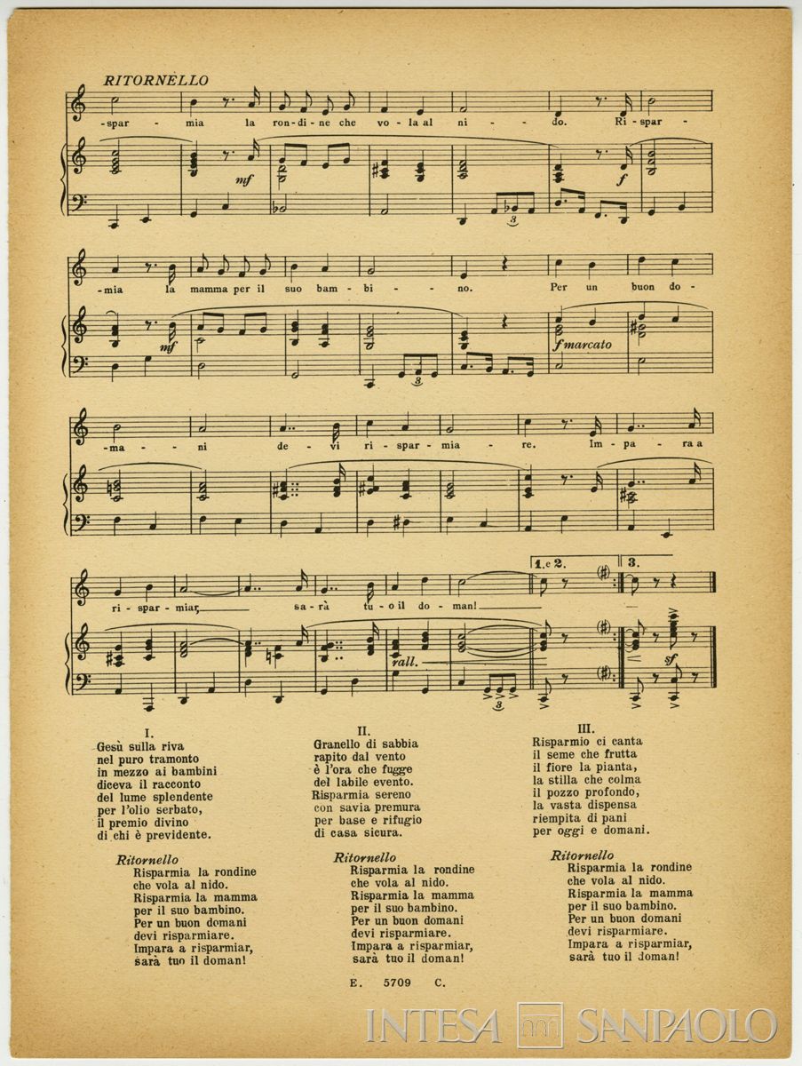 Cariplo, inno del risparmio, 1954 (spartito e testo)