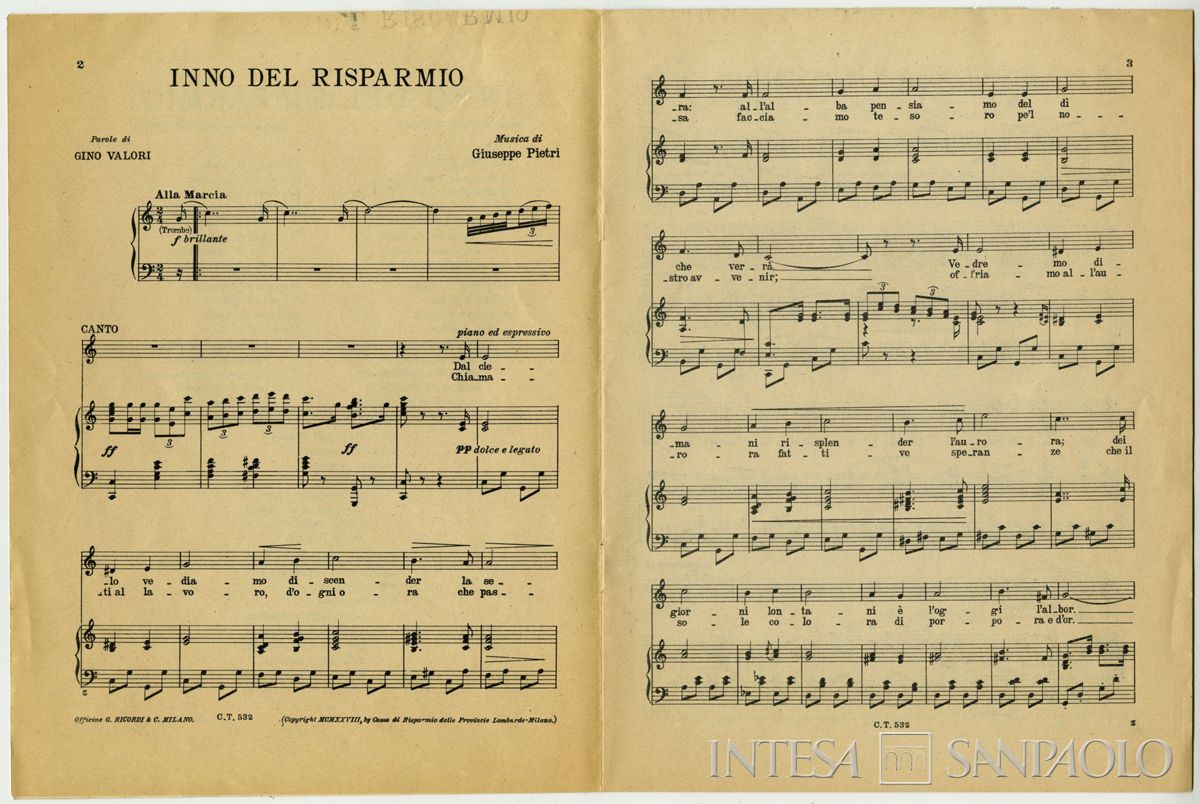 Cariplo, Inno del Risparmio, 1928 (spartito)