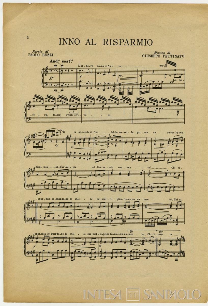 Associazione di Propaganda per il risparmio e la previdenza, Inno al risparmio, 1926 (spartito)